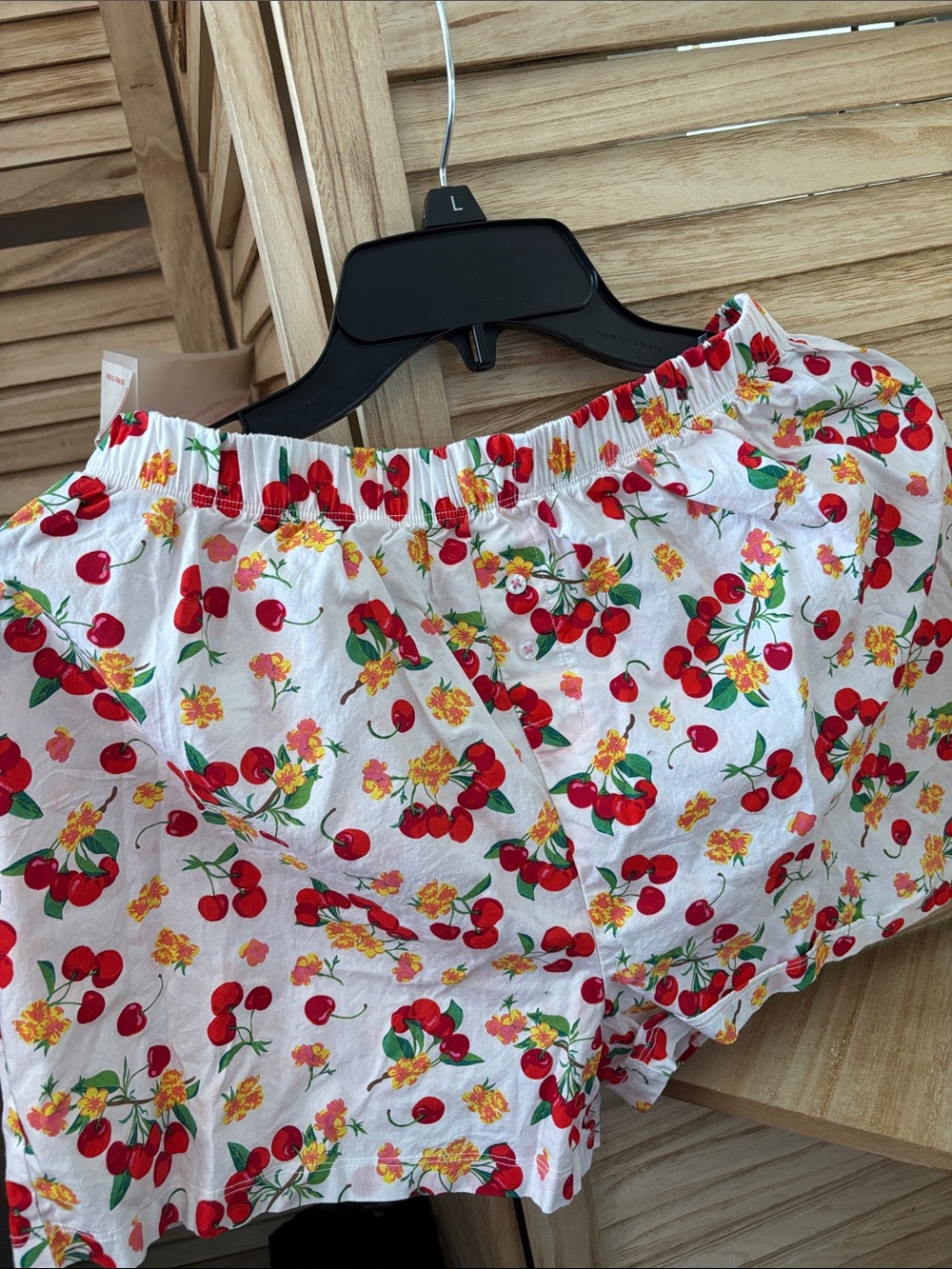 just be White Floral Cherry Print Cotton Lounge Shorts Small
